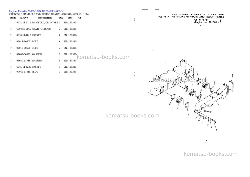 Komatsu N-855-1 S/N 162054-UP Parts catalog cover Page 4 Komatsu N-855-1 S/N 162054-UP Parts catalog cover Page 4