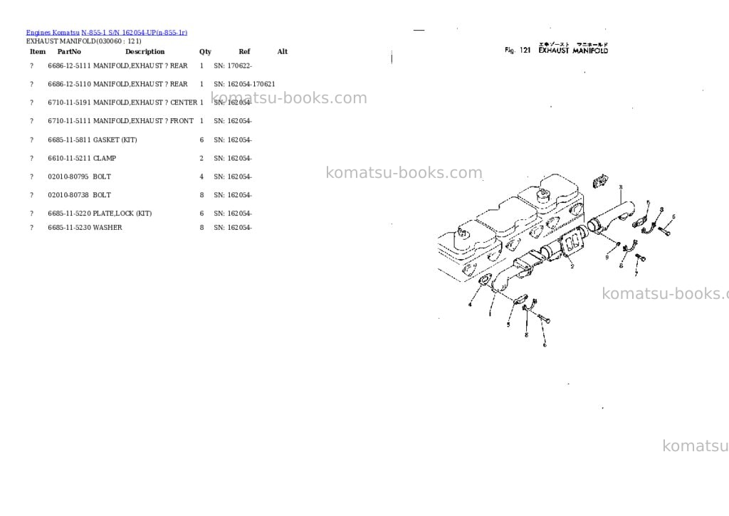 Komatsu N-855-1 S/N 162054-UP Parts catalog cover Page 5 Komatsu N-855-1 S/N 162054-UP Parts catalog cover Page 5