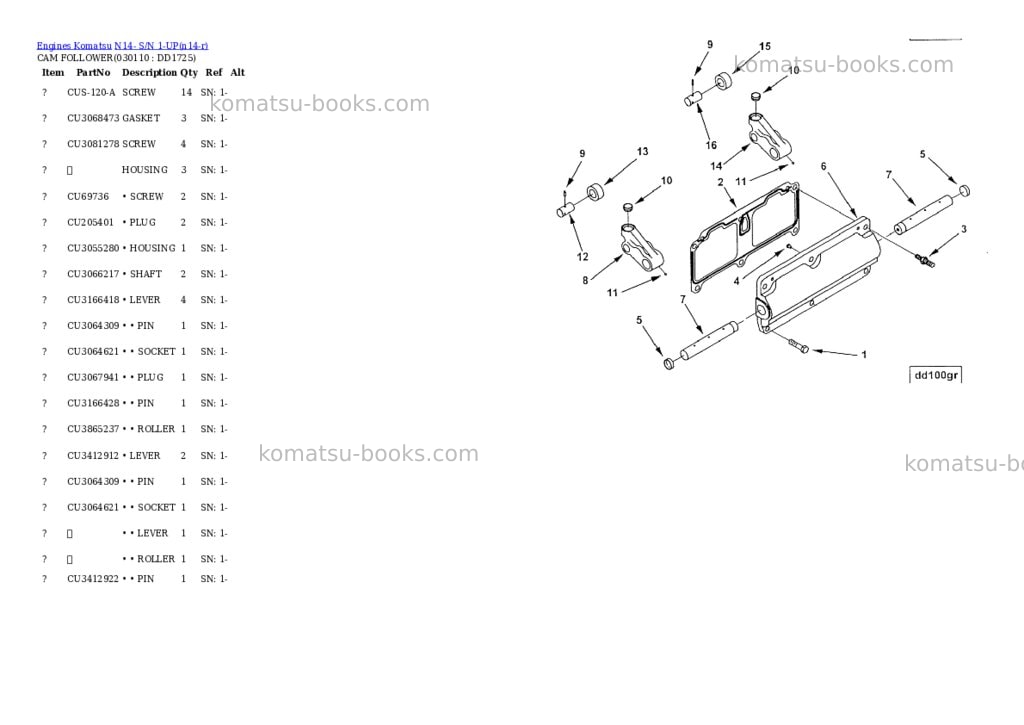 Komatsu N14- S/N 1-UP Parts catalog cover Page 10 Komatsu N14- S/N 1-UP Parts catalog cover Page 10