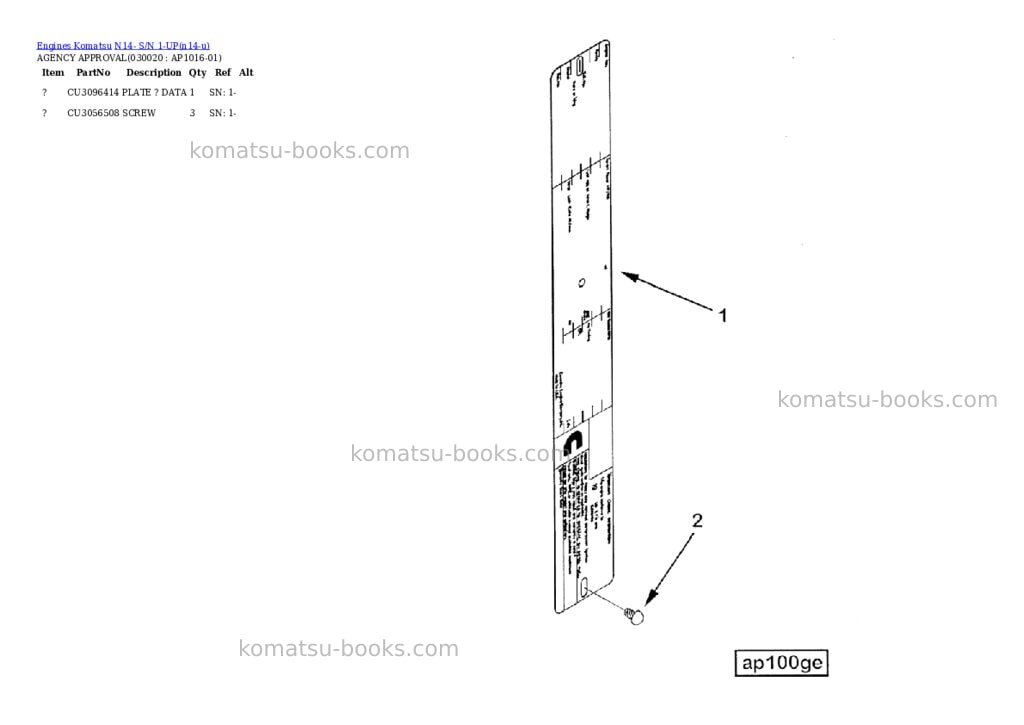 Komatsu n14- s/n 1-up Parts catalog cover Komatsu n14- s/n 1-up Parts catalog cover