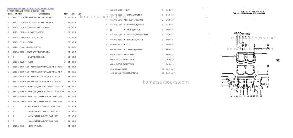 Komatsu nh-220-ci-1l s/n 8019-up Parts catalog cover
