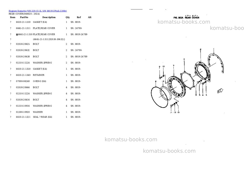 Komatsu nh-220-ci-1l s/n 8019-up Parts catalog cover Page 8