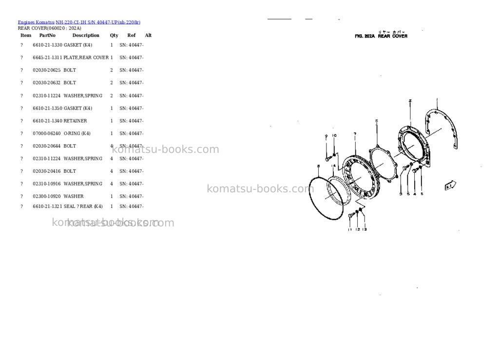 Komatsu nh-220-ci-1h s/n 40447-up Parts catalog cover Page 8