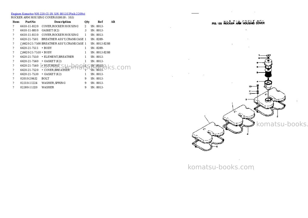 Komatsu NH-220-CI-1N S/N 8013-UP Parts catalog cover Page 2 Komatsu NH-220-CI-1N S/N 8013-UP Parts catalog cover Page 2