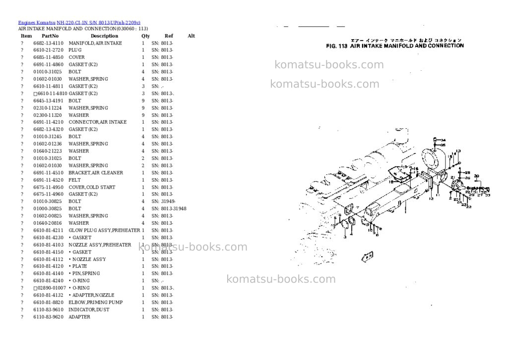 Komatsu NH-220-CI-1N S/N 8013-UP Parts catalog cover Page 5 Komatsu NH-220-CI-1N S/N 8013-UP Parts catalog cover Page 5