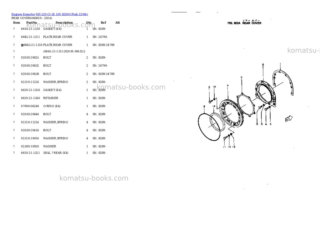 Komatsu NH-220-CI-1K S/N 8289-UP Parts catalog cover Page 9 Komatsu NH-220-CI-1K S/N 8289-UP Parts catalog cover Page 9