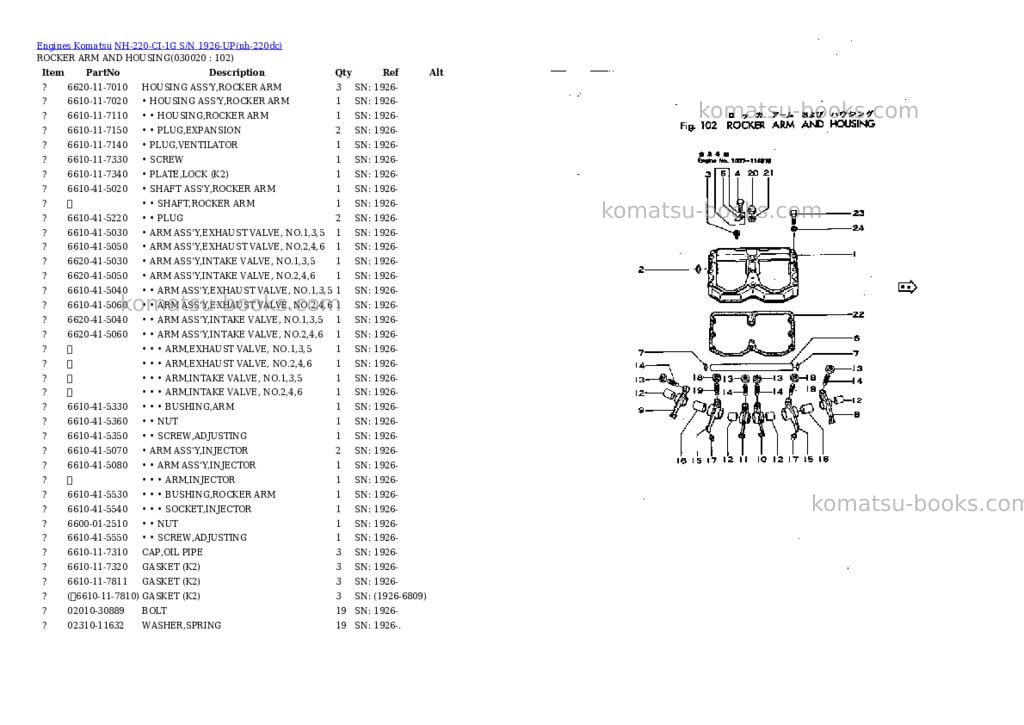 Komatsu nh-220-ci-1g s/n 1926-up Parts catalog cover