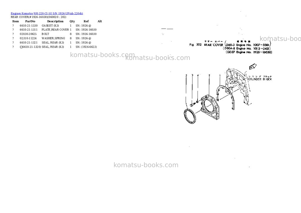 Komatsu nh-220-ci-1g s/n 1926-up Parts catalog cover Page 8