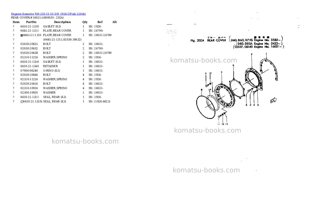 Komatsu nh-220-ci-1g s/n 1926-up Parts catalog cover Page 9