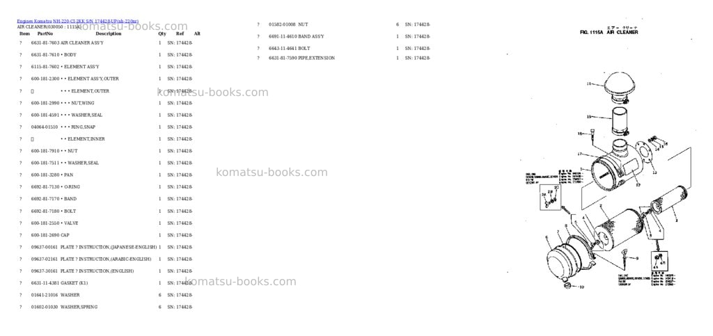 Komatsu NH-220-CI-2KK S/N 174428-UP Parts catalog cover Page 4
