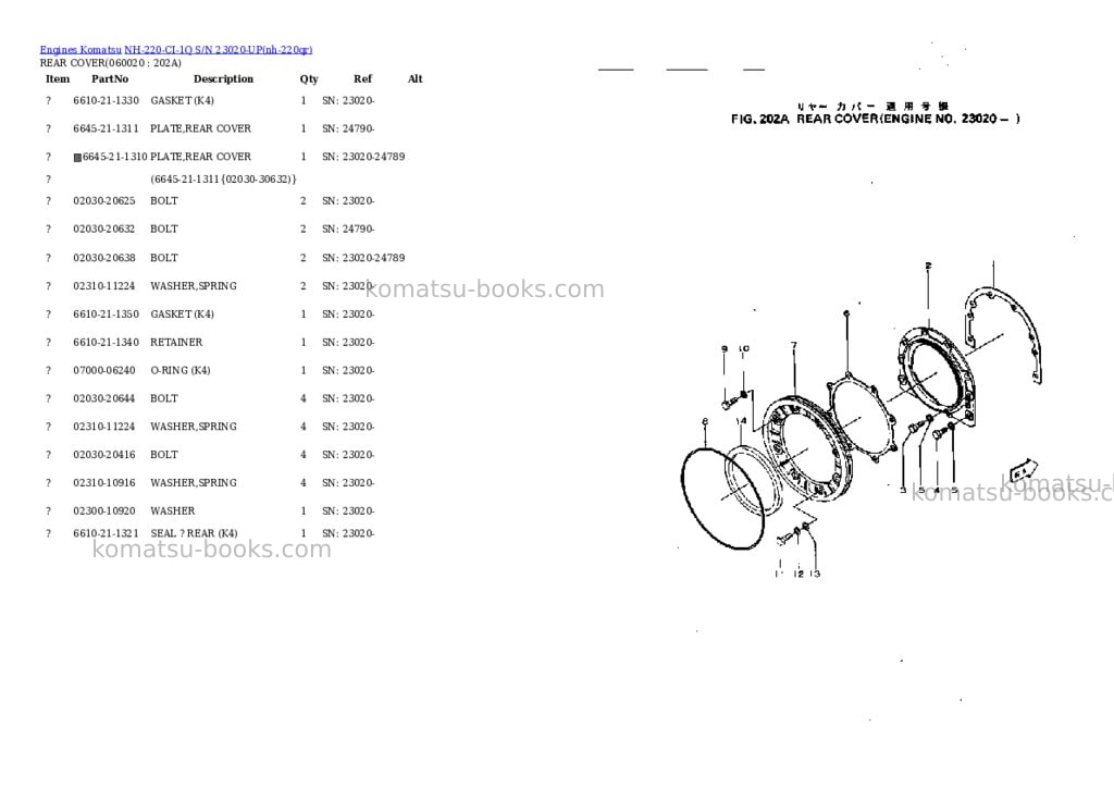 Komatsu NH-220-CI-1Q S/N 23020-UP Parts catalog cover Page 8