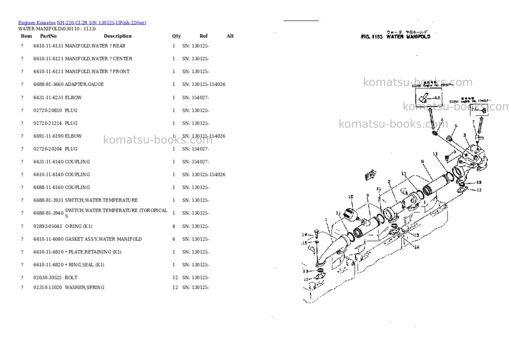 Komatsu NH-220-CI-2R S/N 130125-UP Parts catalog cover Page 10