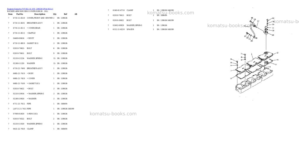 Komatsu nt-855-1a s/n 139838-up Parts catalog cover Page 2 Komatsu nt-855-1a s/n 139838-up Parts catalog cover Page 2