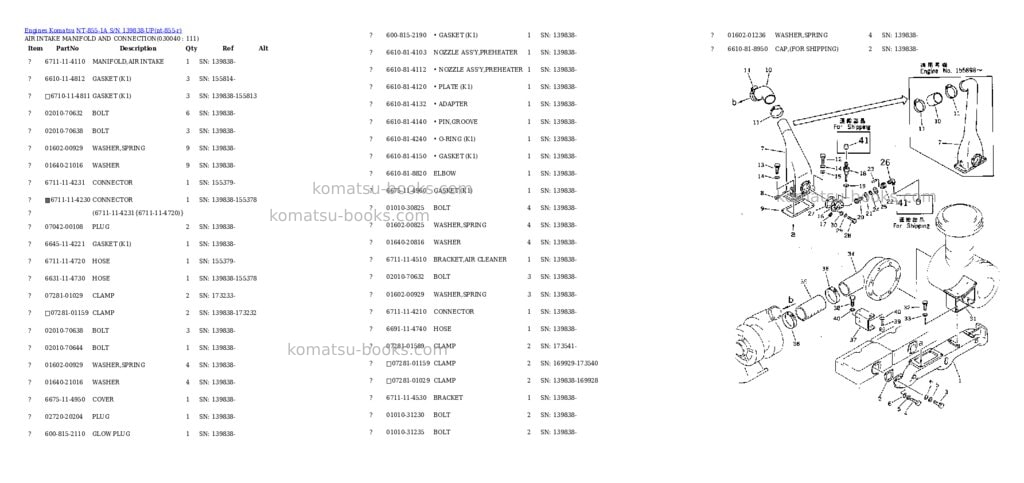 Komatsu nt-855-1a s/n 139838-up Parts catalog cover Page 3 Komatsu nt-855-1a s/n 139838-up Parts catalog cover Page 3