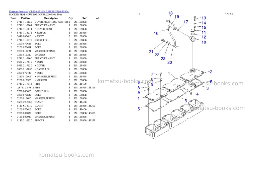Komatsu NT-855-1A S/N 139838-UP Parts catalog cover Page 2 Komatsu NT-855-1A S/N 139838-UP Parts catalog cover Page 2