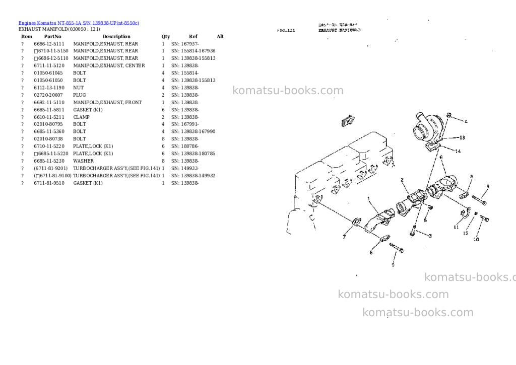 Komatsu NT-855-1A S/N 139838-UP Parts catalog cover Page 4 Komatsu NT-855-1A S/N 139838-UP Parts catalog cover Page 4