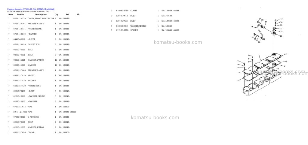 Komatsu NT-855-1B S/N 139849-UP Parts catalog cover Page 2 Komatsu NT-855-1B S/N 139849-UP Parts catalog cover Page 2