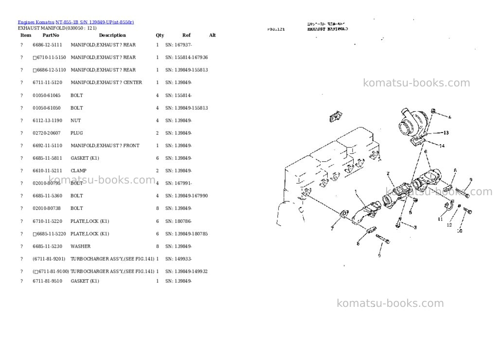 Komatsu NT-855-1B S/N 139849-UP Parts catalog cover Page 4 Komatsu NT-855-1B S/N 139849-UP Parts catalog cover Page 4