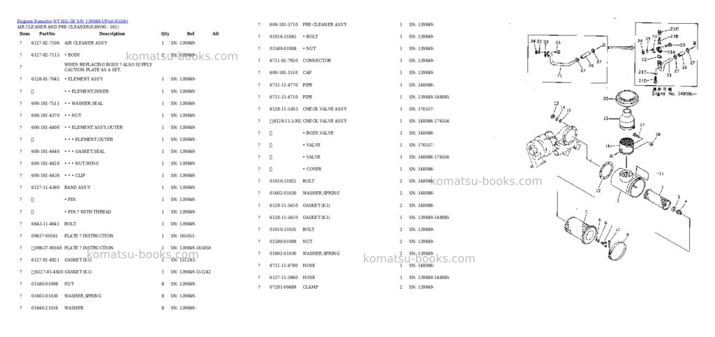 Komatsu NT-855-1B S/N 139849-UP Parts catalog cover Page 8 Komatsu NT-855-1B S/N 139849-UP Parts catalog cover Page 8
