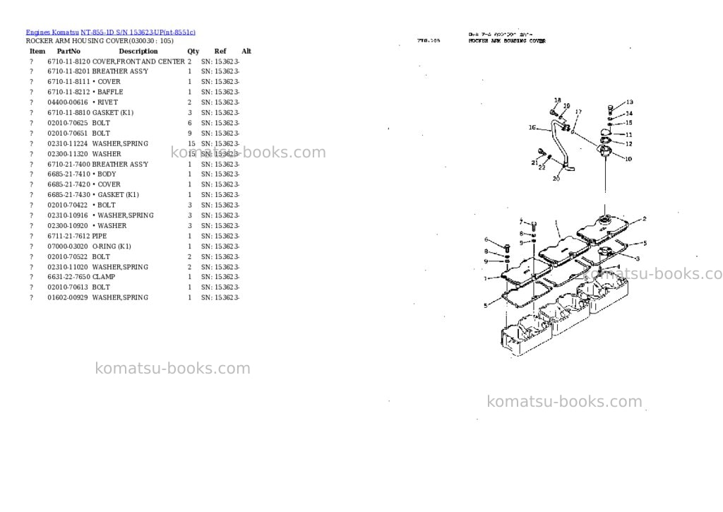 Komatsu NT-855-1D S/N 153623-UP Parts catalog cover Page 2 Komatsu NT-855-1D S/N 153623-UP Parts catalog cover Page 2