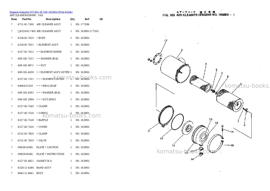 Komatsu NT-855-1E S/N 163093-UP Parts catalog cover Page 8 Komatsu NT-855-1E S/N 163093-UP Parts catalog cover Page 8