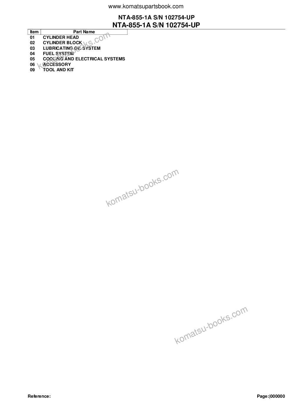 Komatsu nta-855-1a s/n 102754-up Parts catalog cover Komatsu nta-855-1a s/n 102754-up Parts catalog cover