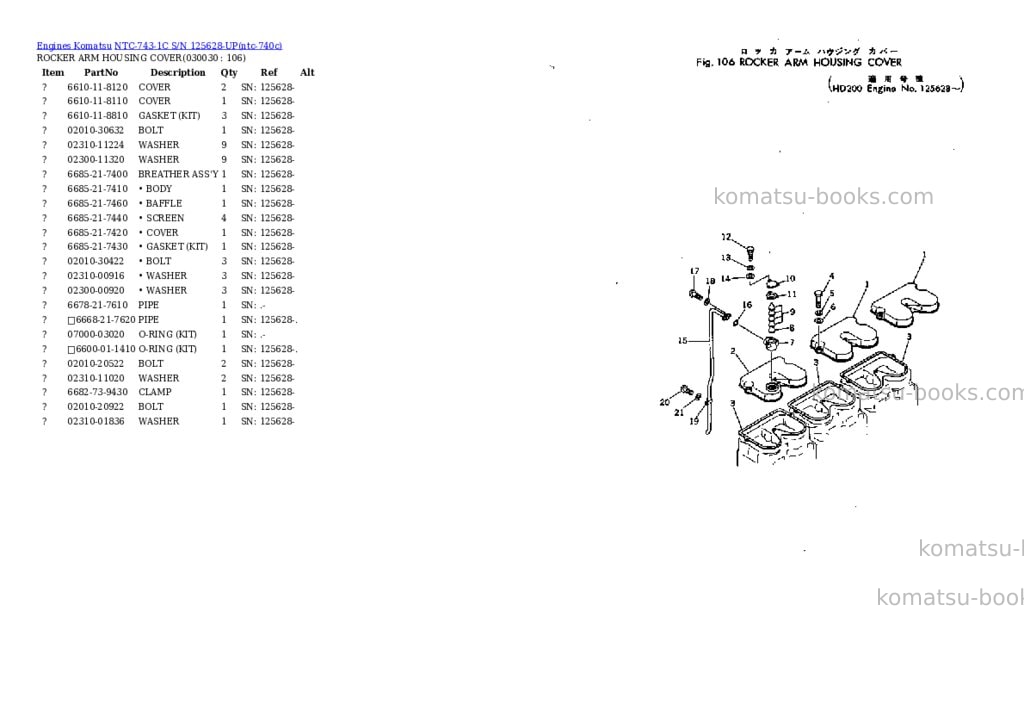 Komatsu ntc-743-1c s/n 125628-up Parts catalog cover Page 2 Komatsu ntc-743-1c s/n 125628-up Parts catalog cover Page 2