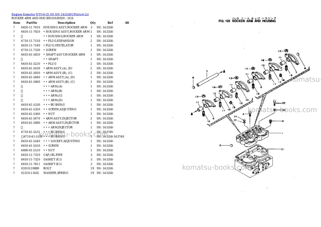 Komatsu nto-6-ci-1h s/n 143358-up Parts catalog cover