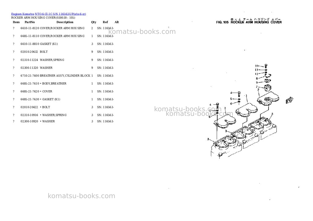 Komatsu NTO-6-CI-1C S/N 116563-UP Parts catalog cover Page 2 Komatsu NTO-6-CI-1C S/N 116563-UP Parts catalog cover Page 2