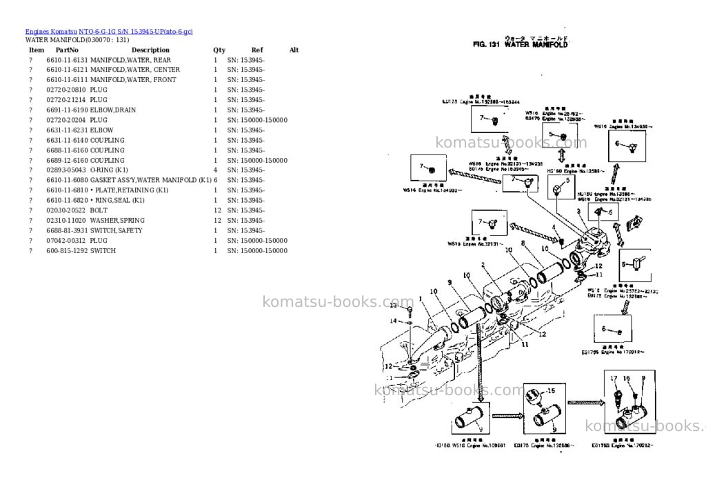 Komatsu NTO-6-G-1G S/N 153945-UP Parts catalog cover Page 6 Komatsu NTO-6-G-1G S/N 153945-UP Parts catalog cover Page 6
