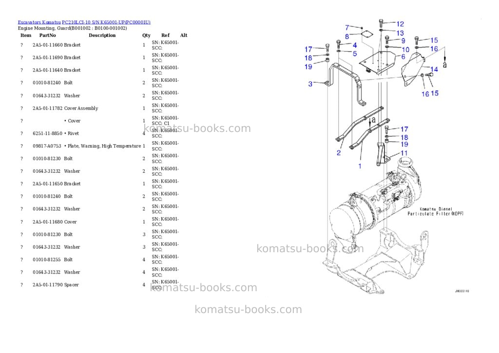Komatsu pc210lci-10 s/n k65001-up Parts catalog cover