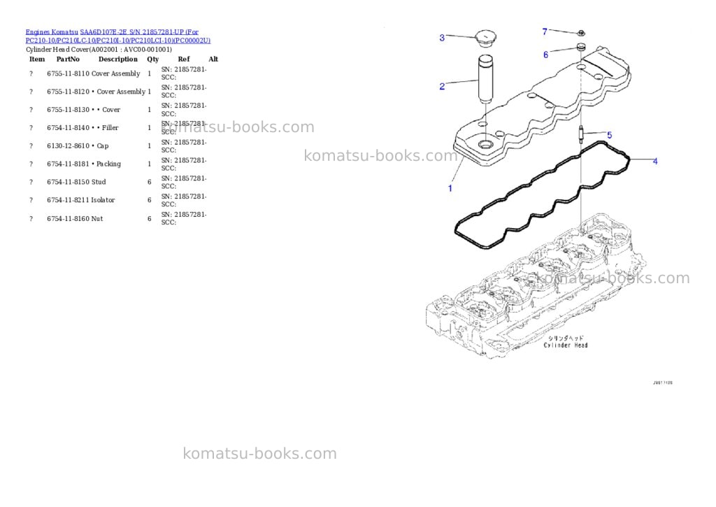 Komatsu saa6d107e-2e s/n 21857281-up for pc210-10/pc210lc-10/pc210i-10/pc210lci-10 Parts catalog cover