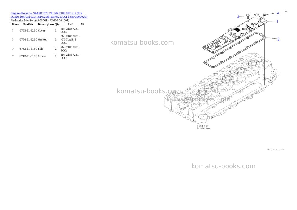 Komatsu saa6d107e-2e s/n 21857281-up for pc210-10/pc210lc-10/pc210i-10/pc210lci-10 Parts catalog cover Page 2