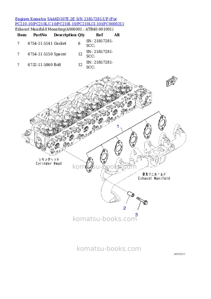 Komatsu saa6d107e-2e s/n 21857281-up for pc210-10/pc210lc-10/pc210i-10/pc210lci-10 Parts catalog cover Page 5