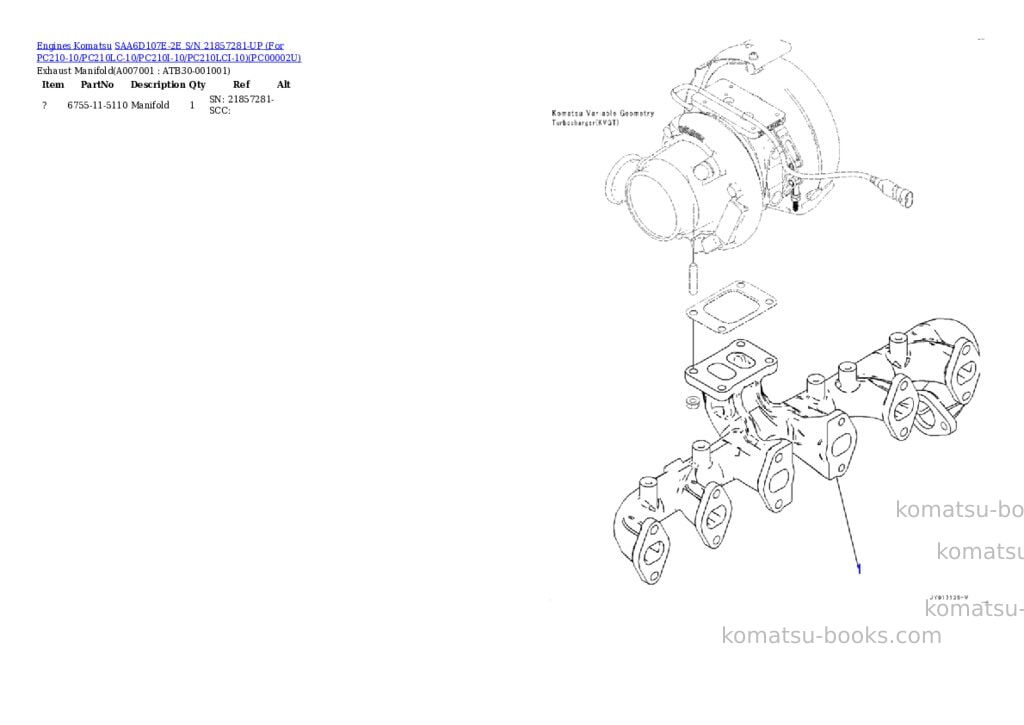 Komatsu saa6d107e-2e s/n 21857281-up for pc210-10/pc210lc-10/pc210i-10/pc210lci-10 Parts catalog cover Page 6