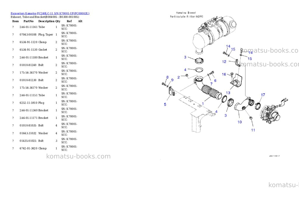 Komatsu pc240lc-11 s/n k70001-up Parts catalog cover Page 10 Komatsu pc240lc-11 s/n k70001-up Parts catalog cover Page 10