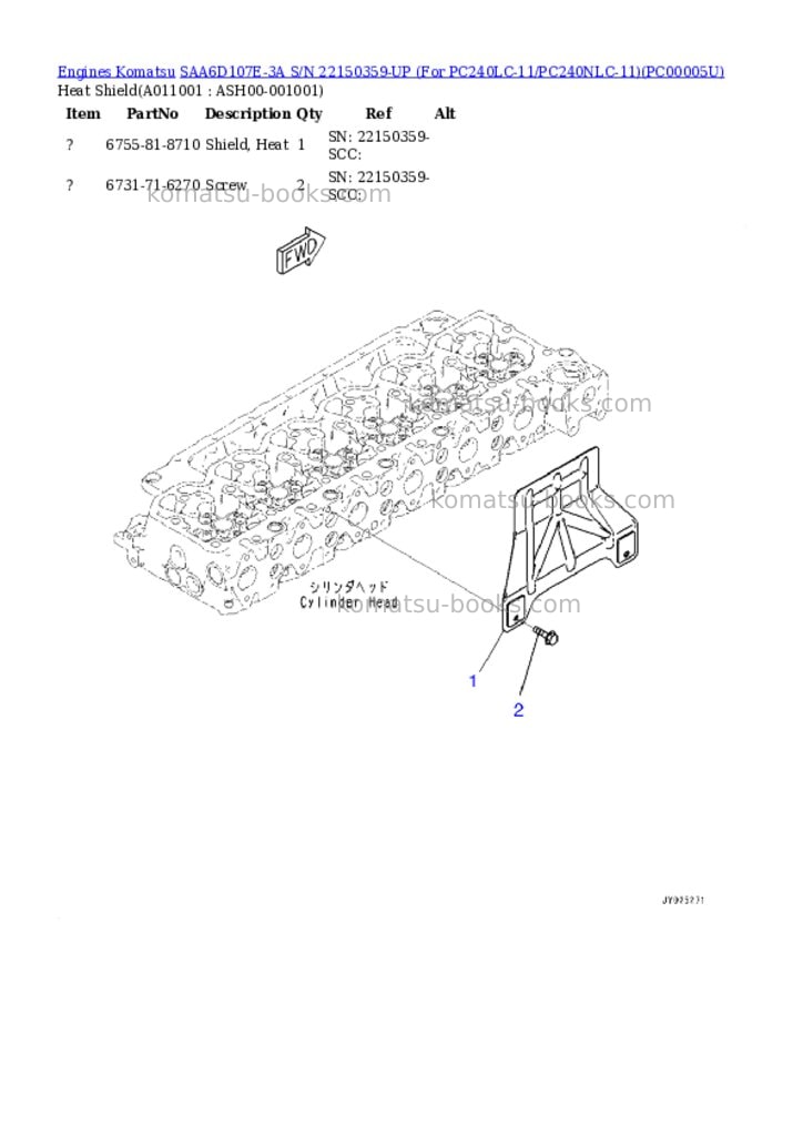 Komatsu saa6d107e-3a s/n 22150359-up for pc240lc-11/pc240nlc-11 Parts catalog cover Page 10