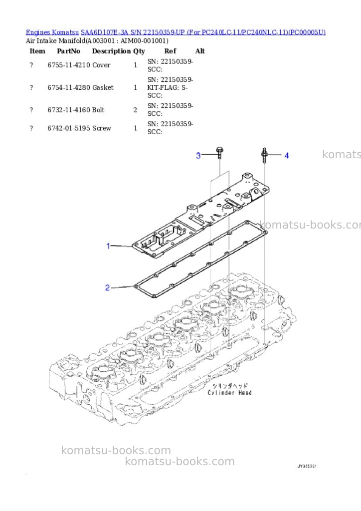 Komatsu saa6d107e-3a s/n 22150359-up for pc240lc-11/pc240nlc-11 Parts catalog cover Page 2