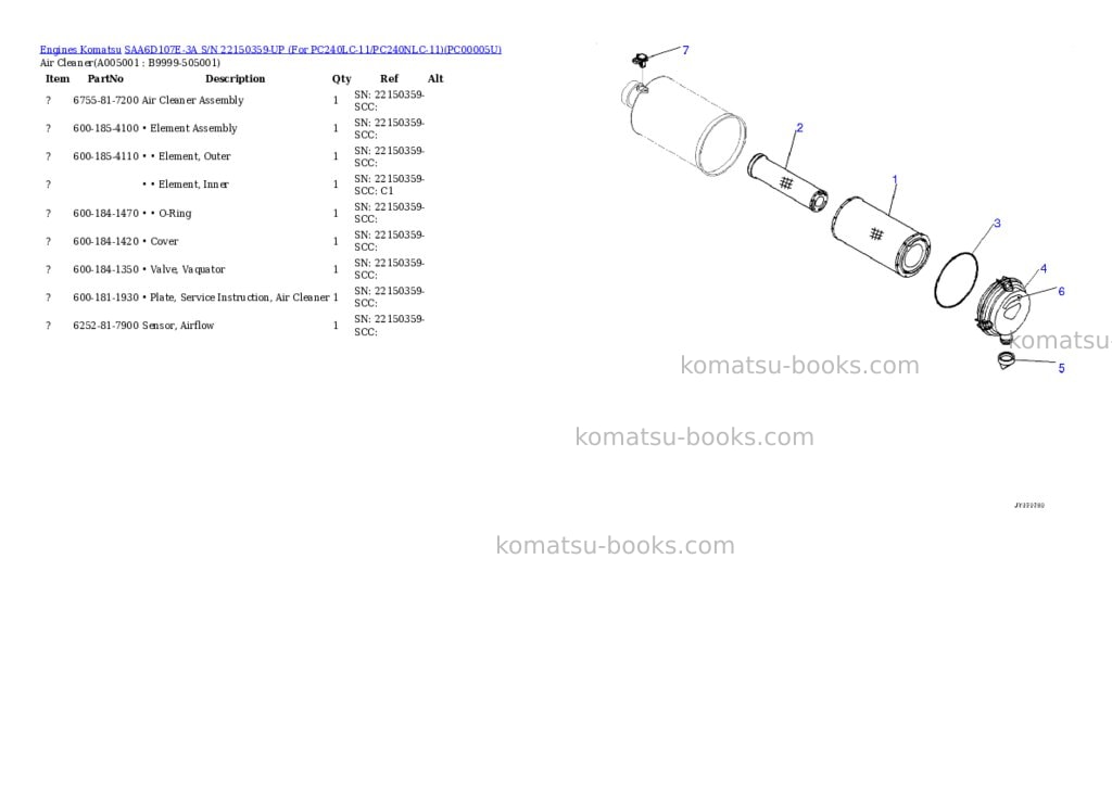 Komatsu saa6d107e-3a s/n 22150359-up for pc240lc-11/pc240nlc-11 Parts catalog cover Page 4