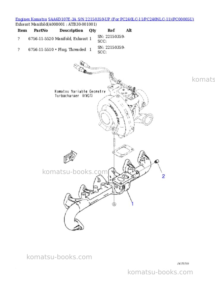 Komatsu saa6d107e-3a s/n 22150359-up for pc240lc-11/pc240nlc-11 Parts catalog cover Page 7