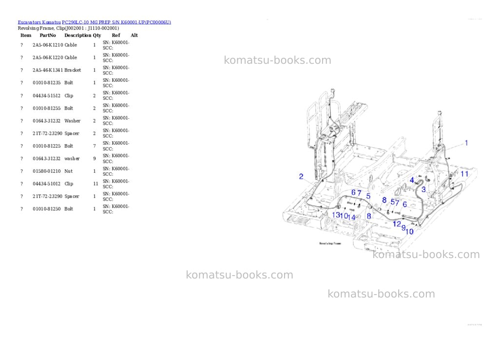 Komatsu pc290lc-10 mg prep s/n k60001-up Parts catalog cover Komatsu pc290lc-10 mg prep s/n k60001-up Parts catalog cover