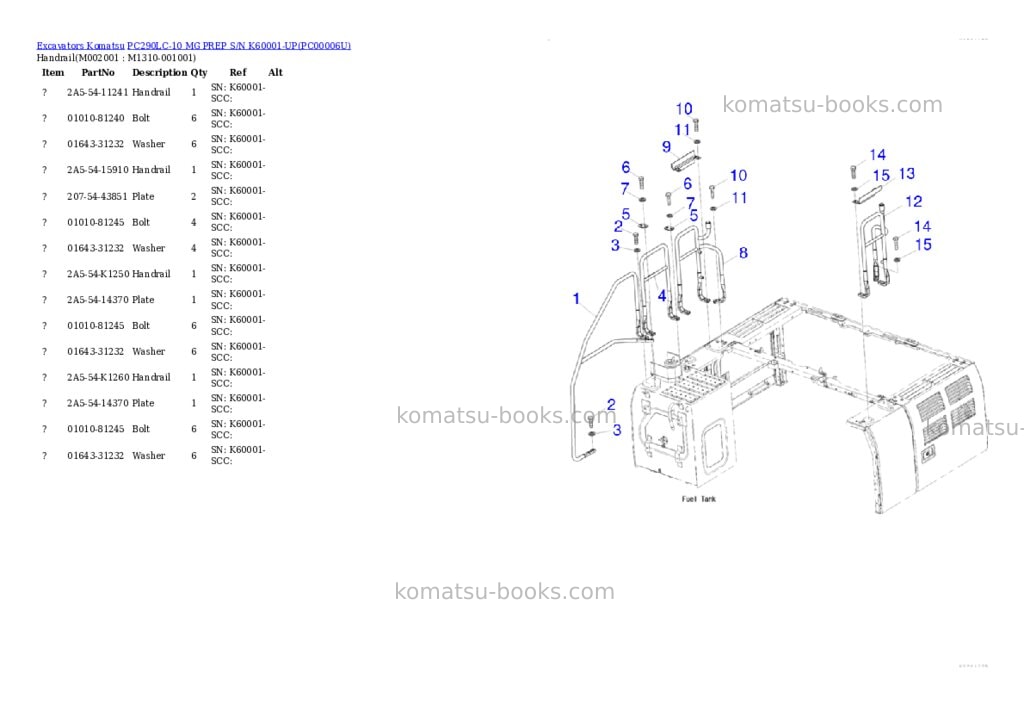 Komatsu pc290lc-10 mg prep s/n k60001-up Parts catalog cover Page 6 Komatsu pc290lc-10 mg prep s/n k60001-up Parts catalog cover Page 6