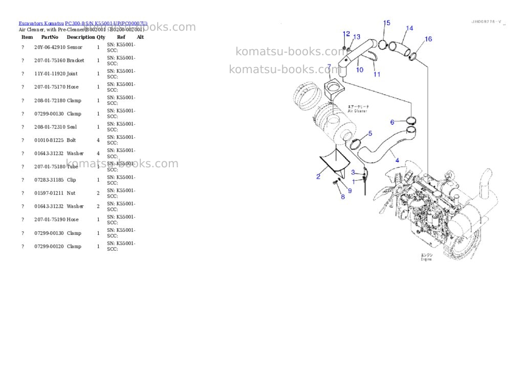 Komatsu pc300-8 s/n k55001-up Parts catalog cover Komatsu pc300-8 s/n k55001-up Parts catalog cover
