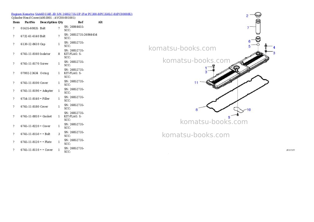 Komatsu SAA6D114E-3D S/N 26852735-UP (For PC300-8/PC350LC-8) Parts catalog cover Page 2
