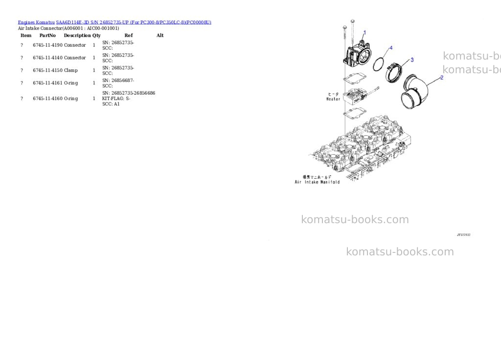 Komatsu SAA6D114E-3D S/N 26852735-UP (For PC300-8/PC350LC-8) Parts catalog cover Page 5
