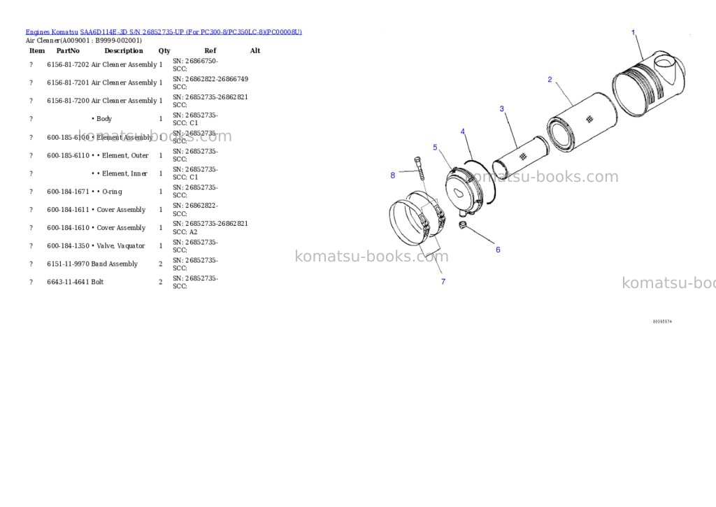 Komatsu SAA6D114E-3D S/N 26852735-UP (For PC300-8/PC350LC-8) Parts catalog cover Page 8