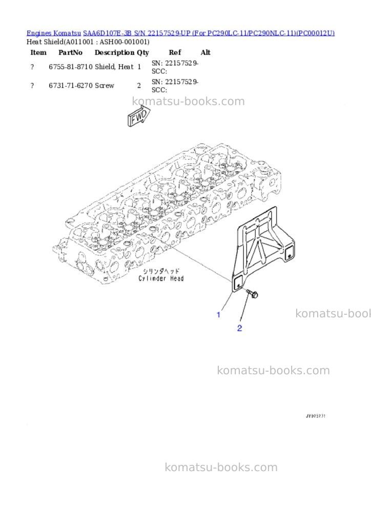 Komatsu saa6d107e-3b s/n 22157529-up for pc290lc-11/pc290nlc-11 Parts catalog cover Page 10