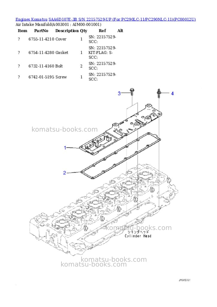Komatsu saa6d107e-3b s/n 22157529-up for pc290lc-11/pc290nlc-11 Parts catalog cover Page 2