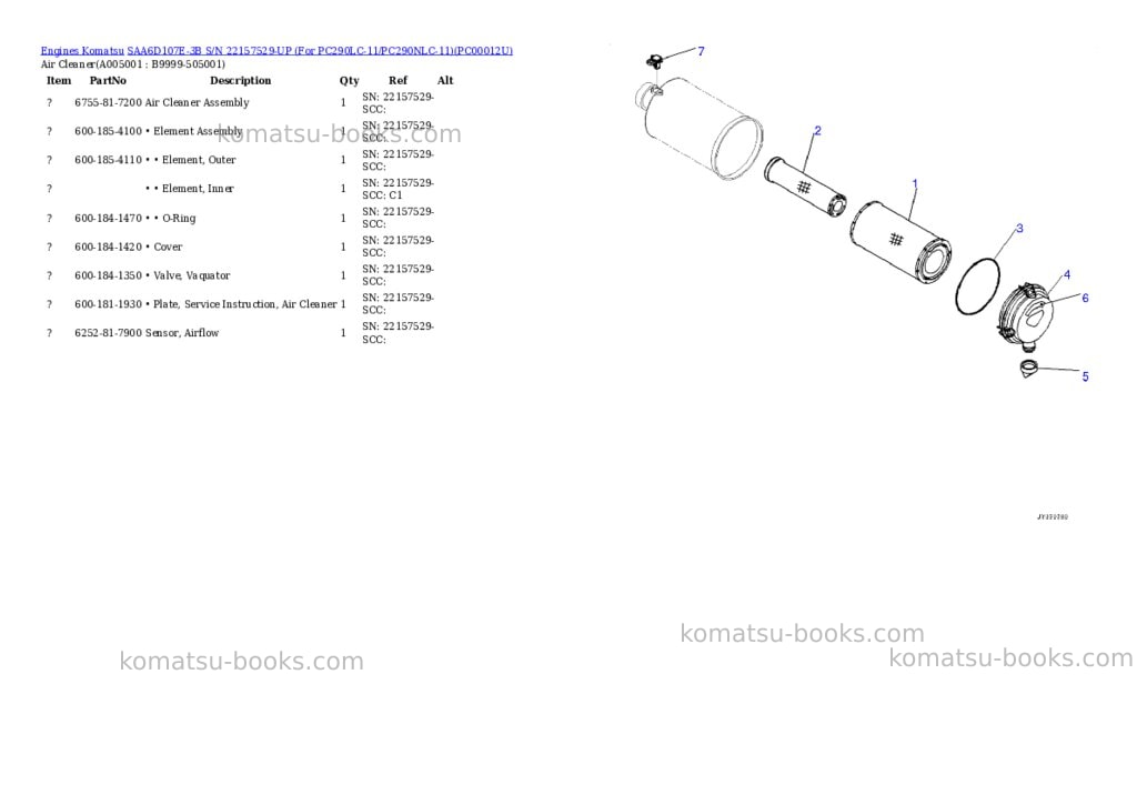 Komatsu saa6d107e-3b s/n 22157529-up for pc290lc-11/pc290nlc-11 Parts catalog cover Page 4