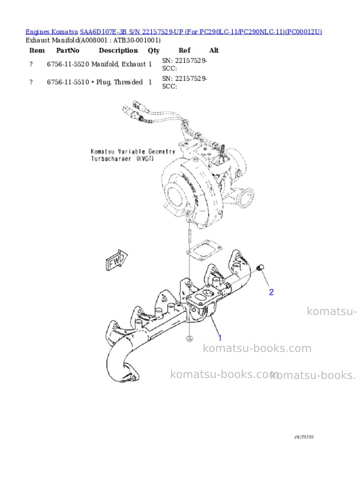 Komatsu saa6d107e-3b s/n 22157529-up for pc290lc-11/pc290nlc-11 Parts catalog cover Page 7